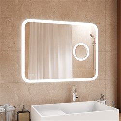 Зеркало сенсорное с внутренней LED подсветкой + 3 х кратная линза + часы (100х70 см)  - фото 21044