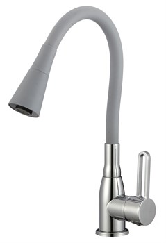Смеситель для кухни из нержавеющей стали с гибким силиконовым изливом (серый) - фото 32607