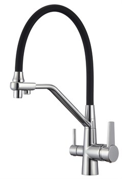 Смеситель для кухни с подключением фильтра питьевой воды D159317,  хром и  чёрный с силиконовым носиком - фото 32729