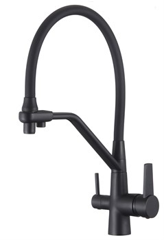 Смеситель для кухни с подключением фильтра питьевой воды D159317-A,  чёрный с силиконовым носиком - фото 32730
