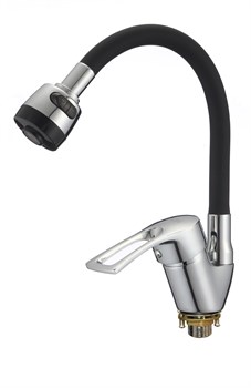 Смеситель для кухни с силиконовым изливом D150422-1T,  чёрный и  хром - фото 32740