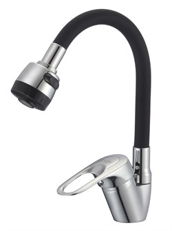 Смеситель для кухни с силиконовым изливом D150628-1T,  чёрный и  хром - фото 32746