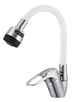 Смеситель для кухни с гибким силиконовым изливом D150628-3T,  белый и  хром - фото 32748