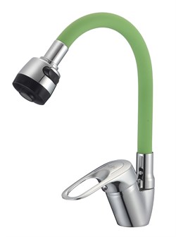 Смеситель для кухни с гибким силиконовым изливом D150628-5T,  зелёный и  хром - фото 32750
