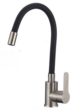 Смеситель для кухни с гибким силиконовым изливом H155316-1,  чёрный и  сатин - фото 32752