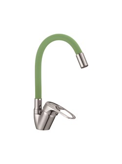 Смеситель для кухни с силиконовым изливом D150628-5C,  зелёный и  хром - фото 32785