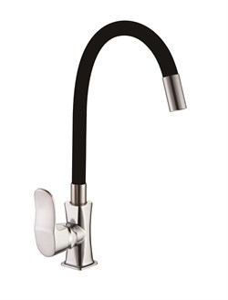 Смеситель для кухни с силиконовым изливом  D155318-1,  чёрный и  хром - фото 32870