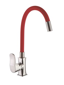 Смеситель для кухни с силиконовым изливом  D155318-4,  красный и  хром - фото 32873