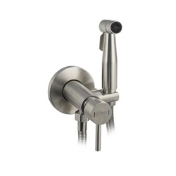 Смеситель с гигиеническим душем, встраеваемый , из нержавеющей стали , круглый корпус , цвет САТИН . - фото 38803