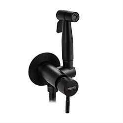 Смеситель с гигиенической лейкой встраеваемый, из нержавеющей стали, круглый корпус, цвет ЧЕРНЫЙ. - фото 38813