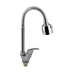 Кран на одну воду шаровый, высокий гибкий излив с двухрежимным аэратором, хромированный - фото 38878