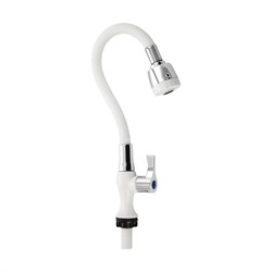 Кран на одну воду, гибкий излив с двухрежимным аэратором, металлокерамика, белого цвета, из высокопрочного пластика АБС - фото 38936