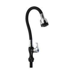Кран на одну воду, гибкий излив с двухрежимным аэратором, металлокерамика, черного цвета, из высокопрочного пластика АБС - фото 38941