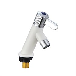 Кран на одну воду на раковину, металлокерамика, из высокопрочного АБС пластика, наклонный, цвет БЕЛЫЙ. - фото 38956