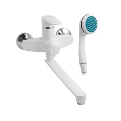 Смеситель в ванную, длинный излив, шаровый, из высокопрочного пластика АБС, БЕЛЫЙ - фото 39518