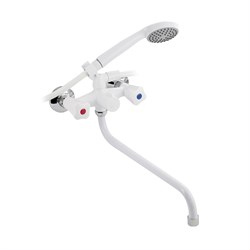 Смеситель в ванную длинный излив, металлокерамика с шаровым переключением из высокопрочного пластика АБС - БЕЛЫЙ - фото 39533