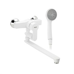 Смеситель в ванную длинный излив с дивертором, шаровый из высокопрочного пластика АБС - БЕЛЫЙ - фото 39543