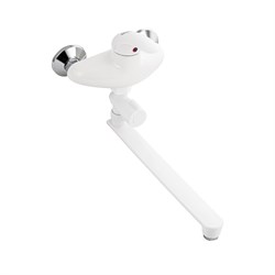 Смеситель в ванную, длинный излив, шаровый, из высокопрочного пластика АБС, БЕЛЫЙ с дивертором м/к , обтекаемый корпус - фото 39573