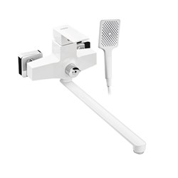 Смеситель в ванную, длинный излив, шаровый, из высокопрочного пластика АБС, БЕЛЫЙ, квадратный корпус - фото 39588