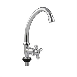 Кран на одну воду, вентильный, круглая ручка, цвет ХРОМ. - фото 40662