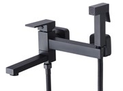 Смеситель с гигиеническим душем и поворотным изливом D181201-A,  чёрный