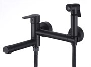 Смеситель с гигиеническим душем и поворотным изливом D181202-A,  чёрный