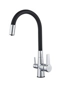 Смеситель для кухни с подключением фильтра питьевой воды с силиконовым изливом D159317-1,  хром и  чёрный