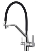 Смеситель для кухни с подключением фильтра питьевой воды D159317,  хром и  чёрный с силиконовым носиком
