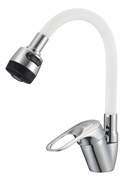 Смеситель для кухни с гибким силиконовым изливом D150628-3T,  белый и  хром