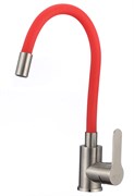 Смеситель для кухни с гибким силиконовым изливом H155316-4,  красный и  сатин