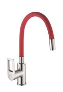 Смеситель для кухни с силиконовым изливом  D155308-4,  красный и  хром