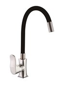 Смеситель для кухни с силиконовым изливом  D155318-1,  чёрный и  хром