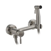 Смеситель с гигиеническим душем, из нержавеющей стали, круглый корпус, цвет САТИН.