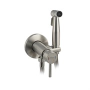 Смеситель с гигиеническим душем, встраеваемый , из нержавеющей стали , круглый корпус , цвет САТИН .