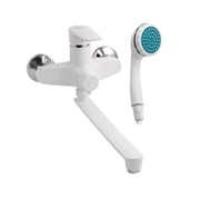 Смеситель в ванную, длинный излив, шаровый, из высокопрочного пластика АБС, БЕЛЫЙ