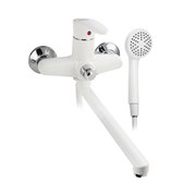 Смеситель в ванную, длинный излив, шаровый, из высокопрочного пластика АБС, БЕЛЫЙ